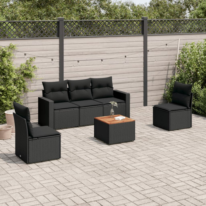 vidaXL 6 Piece Garden Sofa Set with Cushions Black Poly Rattan