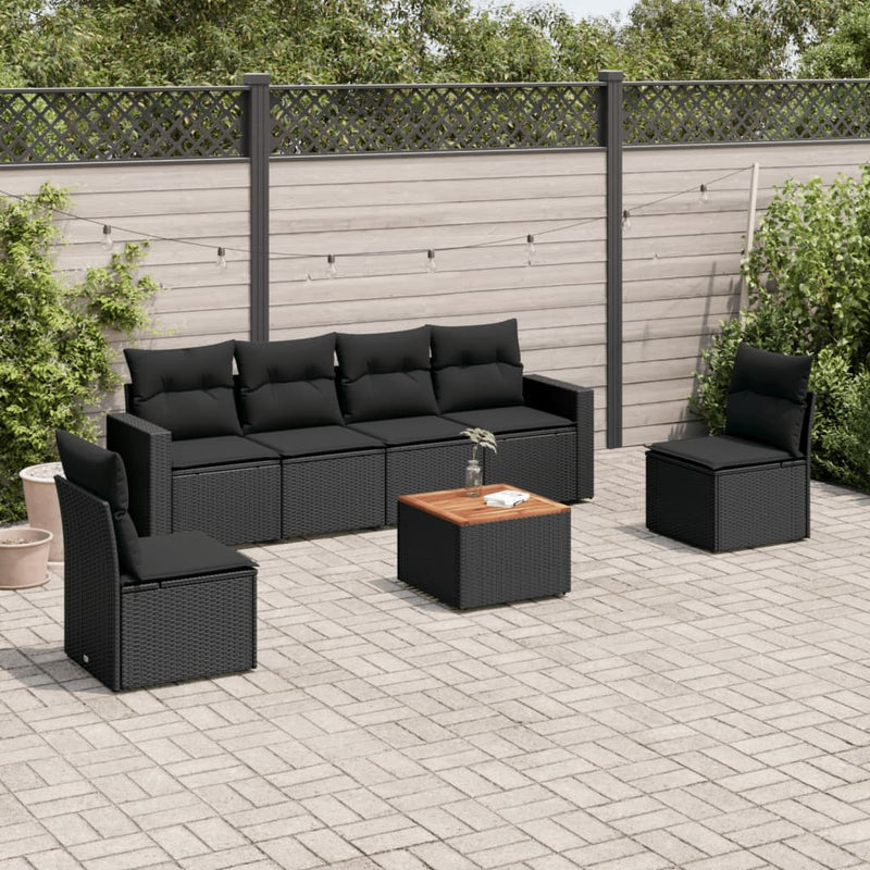 vidaXL 7 Piece Garden Sofa Set with Cushions Black Poly Rattan