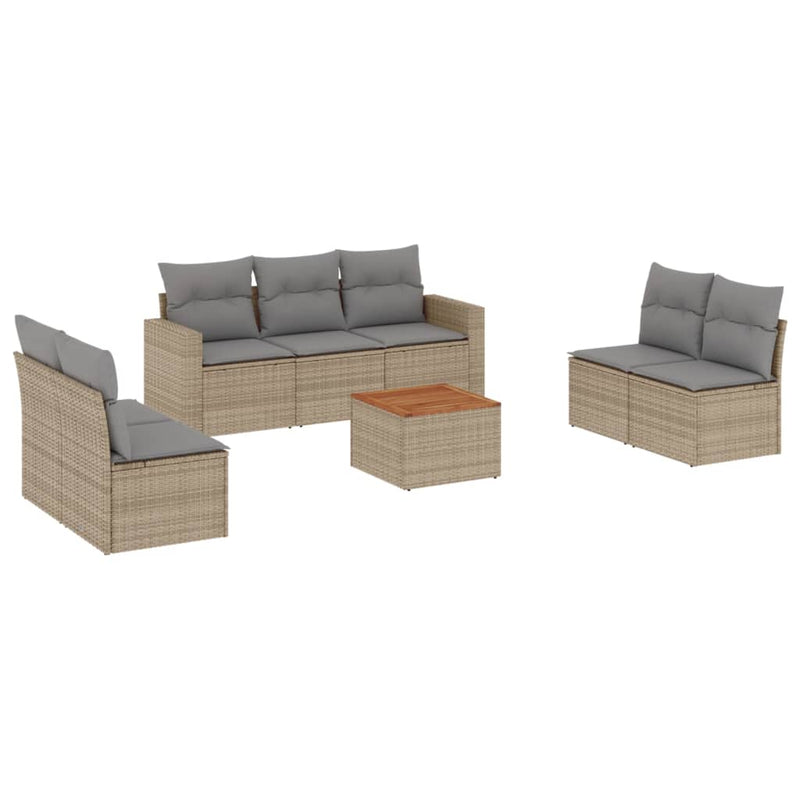 8 Piece Garden Sofa Set with Cushions Beige Poly Rattan