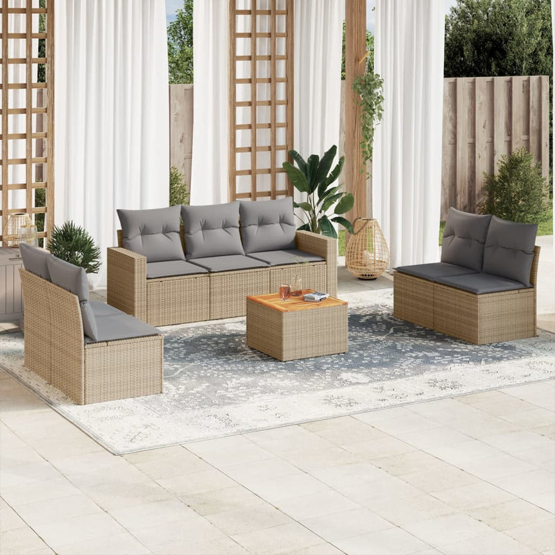 8 Piece Garden Sofa Set with Cushions Beige Poly Rattan