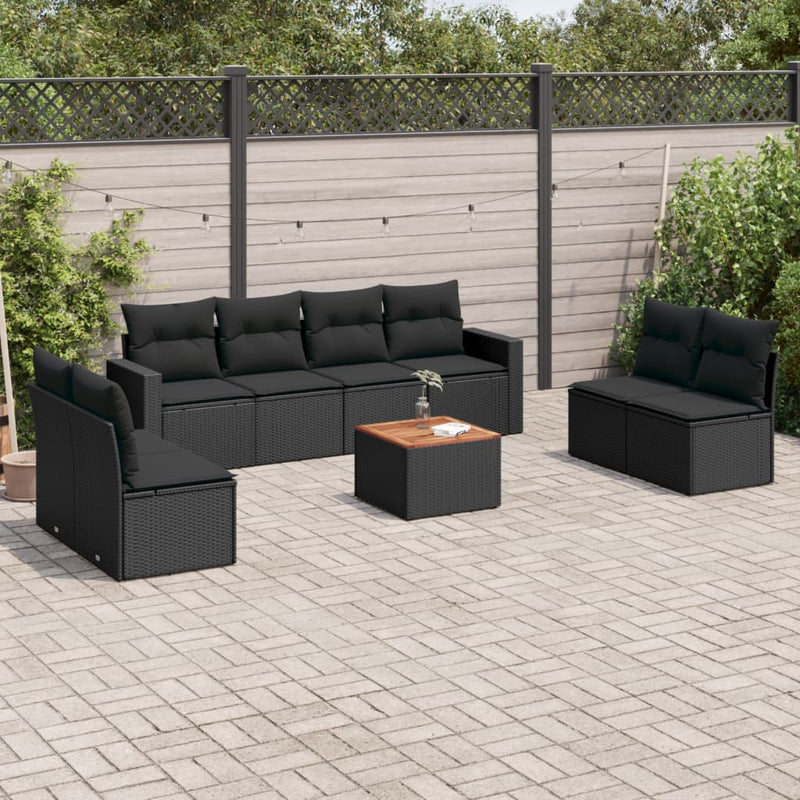 vidaXL 9 Piece Garden Sofa Set with Cushions Black Poly Rattan