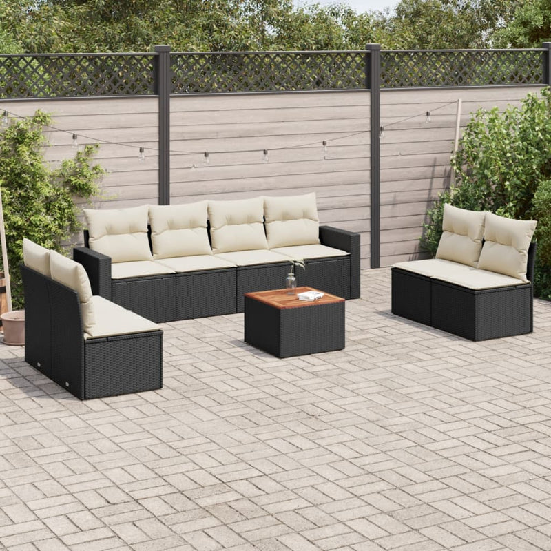 vidaXL 9 Piece Garden Sofa Set with Cushions Black Poly Rattan