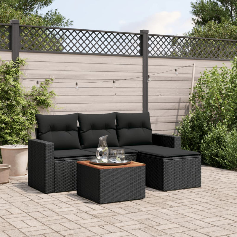 vidaXL 5 Piece Garden Sofa Set with Cushions Black Poly Rattan