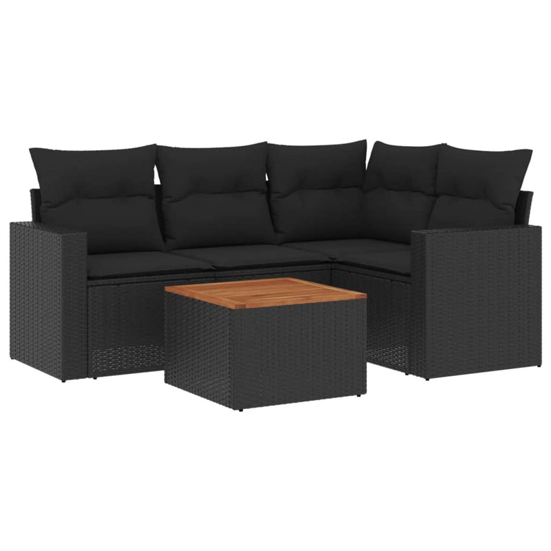 vidaXL 5 Piece Garden Sofa Set with Cushions Black Poly Rattan
