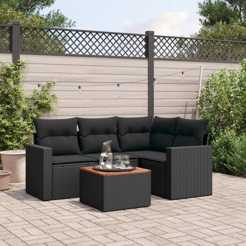vidaXL 5 Piece Garden Sofa Set with Cushions Black Poly Rattan