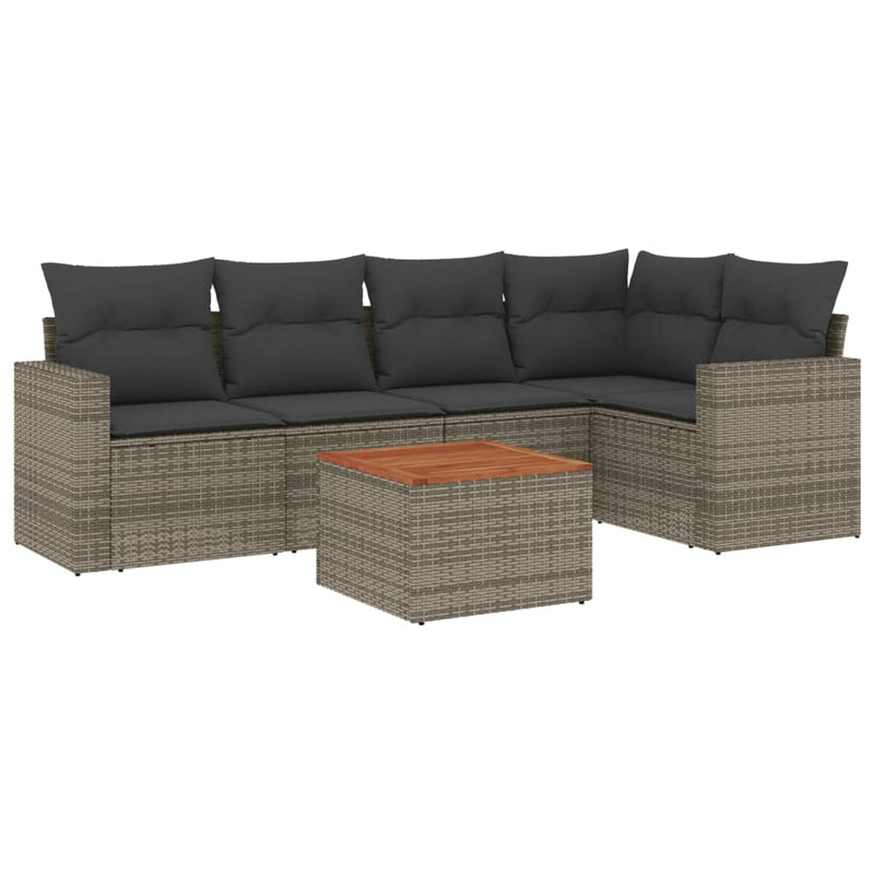 6 Piece Garden Sofa Set with Cushions Grey Poly Rattan