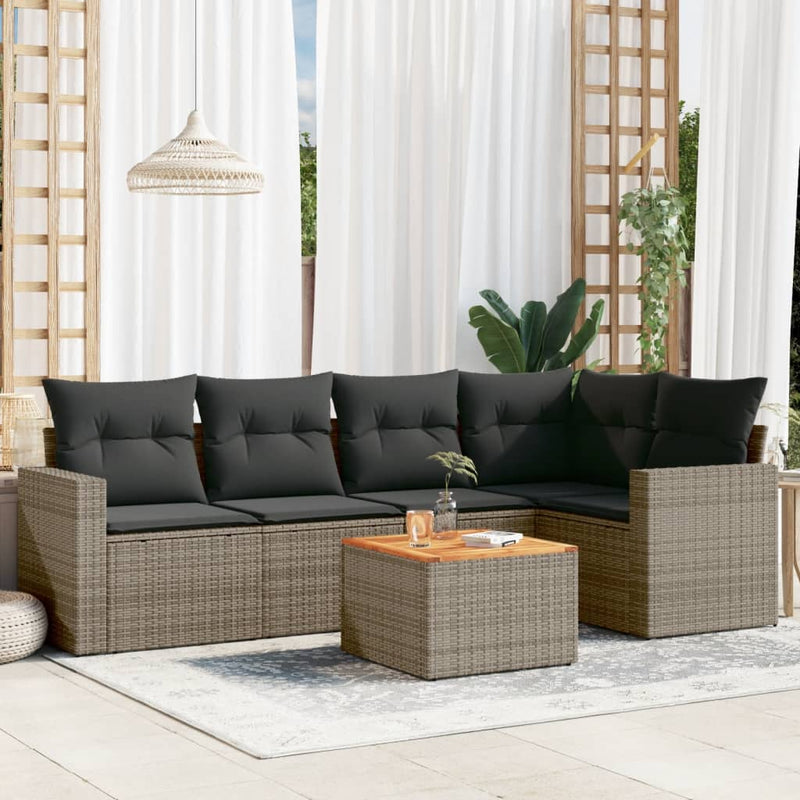vidaXL 6 Piece Garden Sofa Set with Cushions Grey Poly Rattan