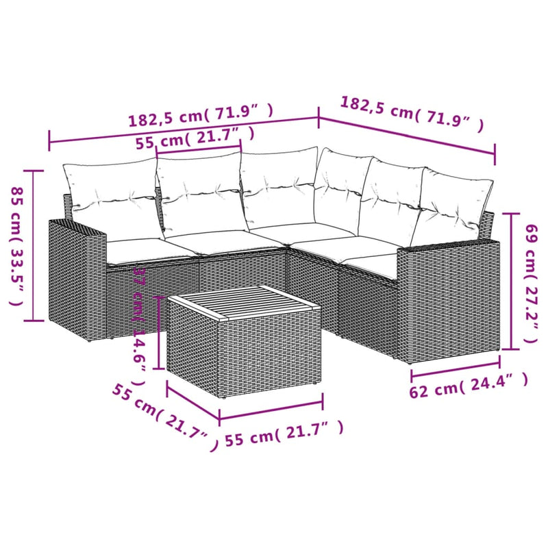 vidaXL 6 Piece Garden Sofa Set with Cushions Black Poly Rattan