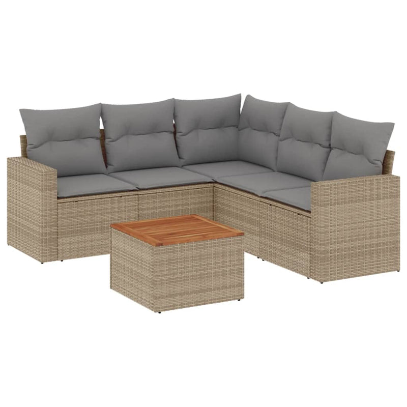 6 Piece Garden Sofa Set with Cushions Beige Poly Rattan