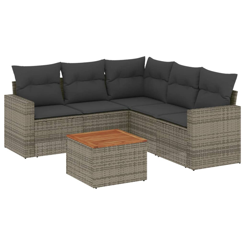 6 Piece Garden Sofa Set with Cushions Grey Poly Rattan