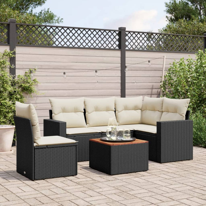 vidaXL 6 Piece Garden Sofa Set with Cushions Black Poly Rattan