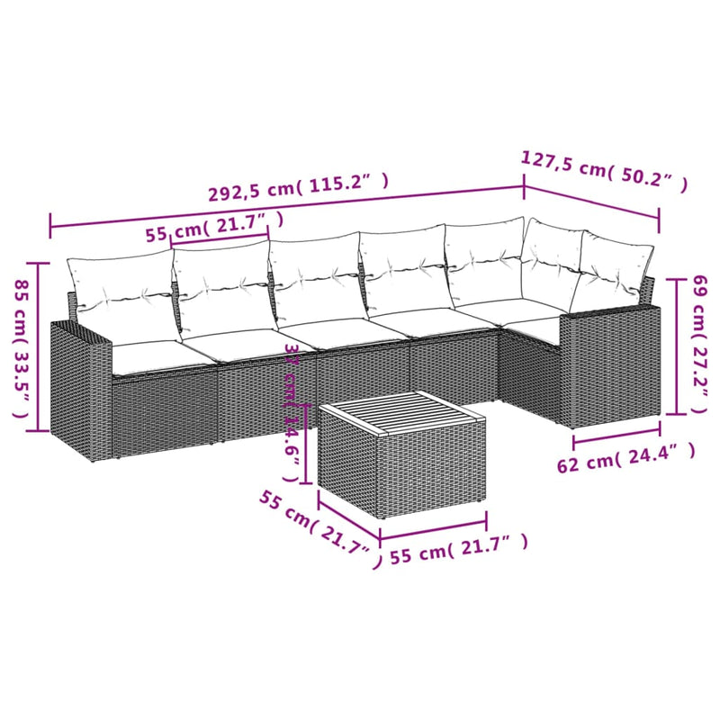 vidaXL 7 Piece Garden Sofa Set with Cushions Grey Poly Rattan