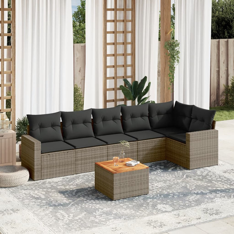 vidaXL 7 Piece Garden Sofa Set with Cushions Grey Poly Rattan
