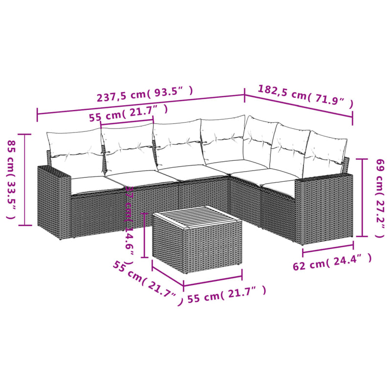 vidaXL 7 Piece Garden Sofa Set with Cushions Black Poly Rattan