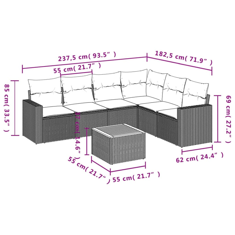 vidaXL 7 Piece Garden Sofa Set with Cushions Grey Poly Rattan
