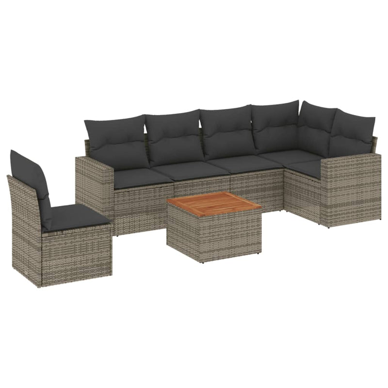 7 Piece Garden Sofa Set with Cushions Grey Poly Rattan