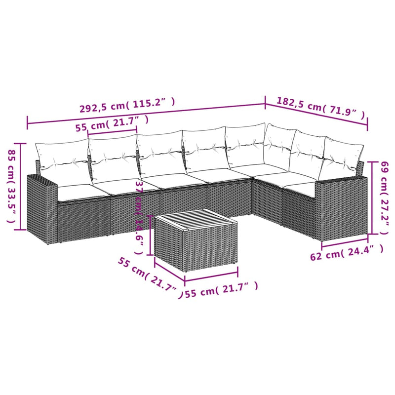 vidaXL 8 Piece Garden Sofa Set with Cushions Black Poly Rattan