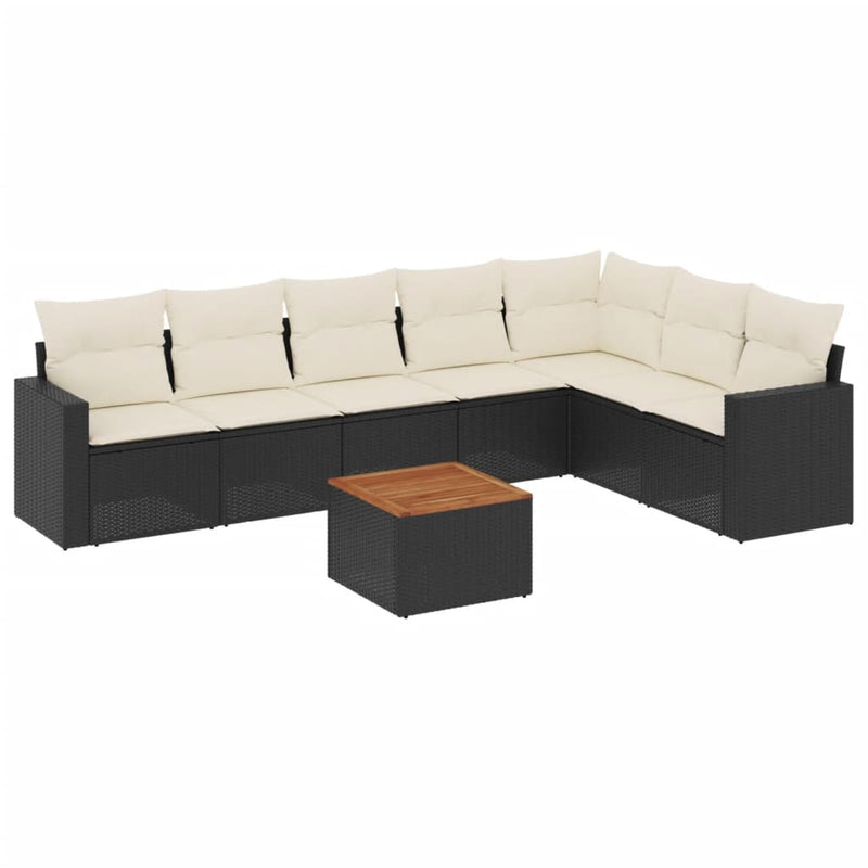vidaXL 8 Piece Garden Sofa Set with Cushions Black Poly Rattan