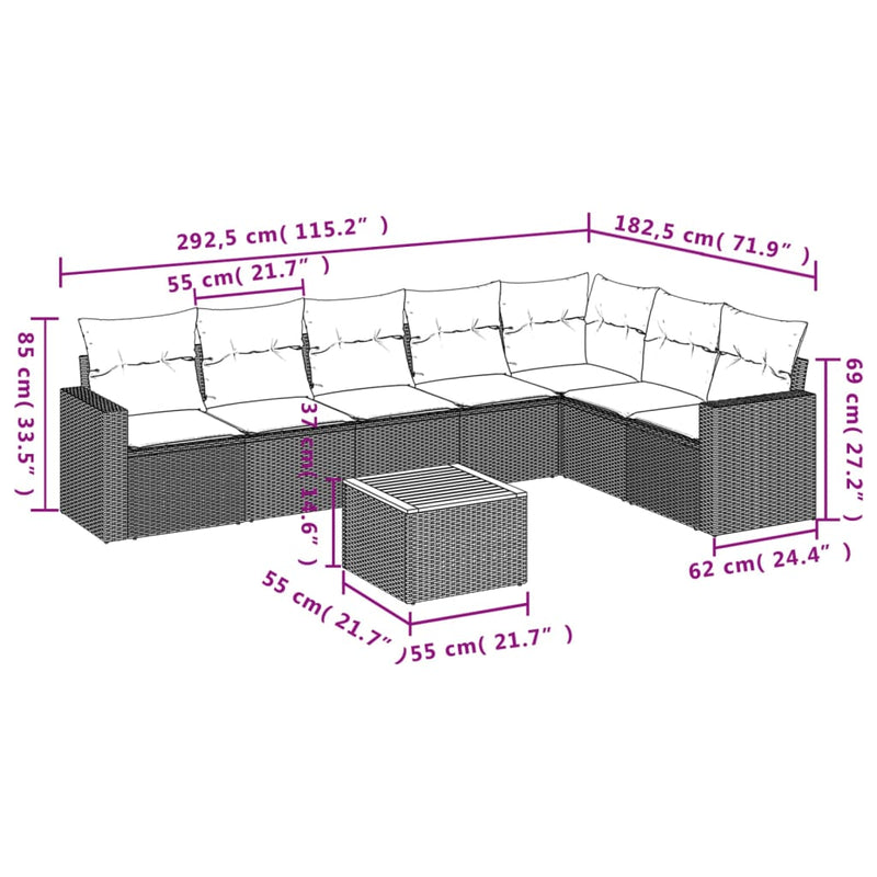 vidaXL 8 Piece Garden Sofa Set with Cushions Black Poly Rattan