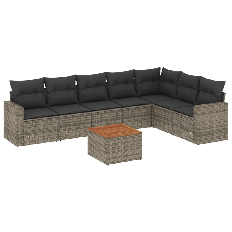 vidaXL 8 Piece Garden Sofa Set with Cushions Grey Poly Rattan