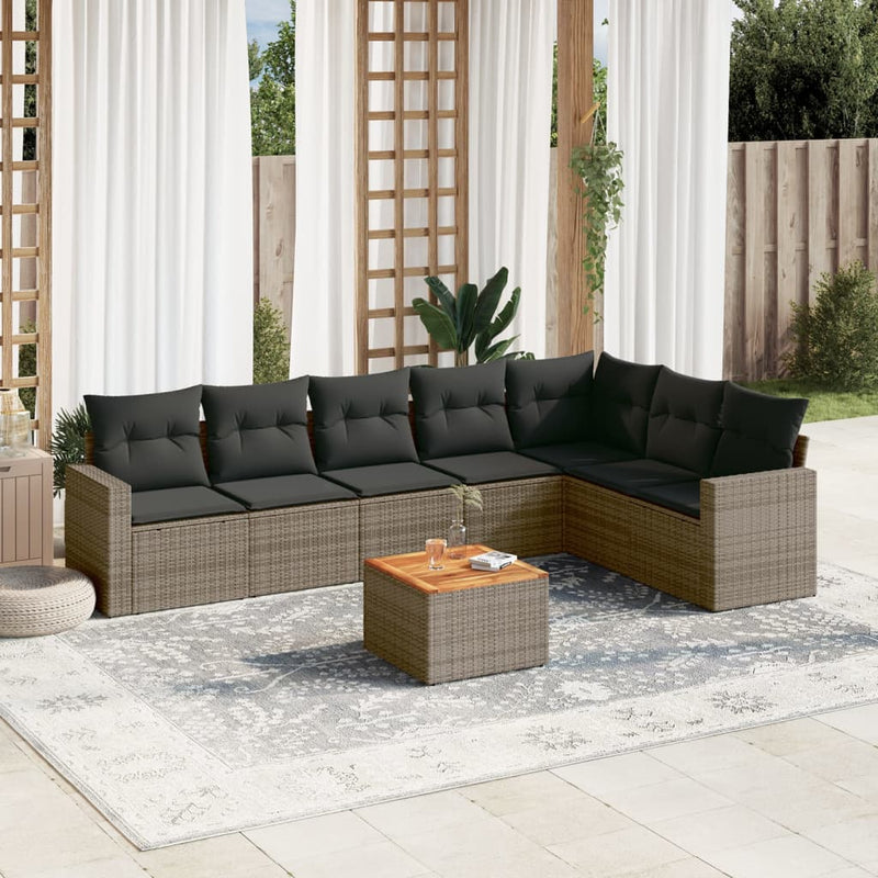 8 Piece Garden Sofa Set with Cushions Grey Poly Rattan