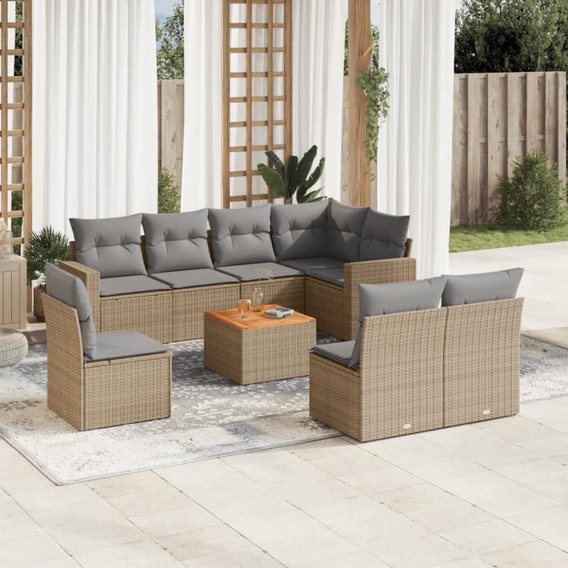 vidaXL 9 Piece Garden Sofa Set with Cushions Beige Poly Rattan