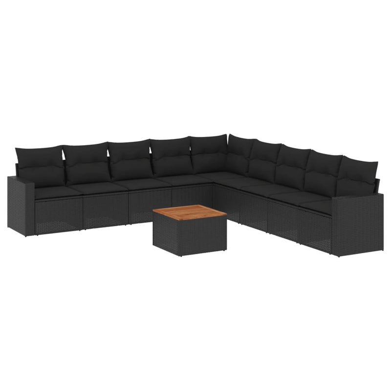 vidaXL 10 Piece Garden Sofa Set with Cushions Black Poly Rattan