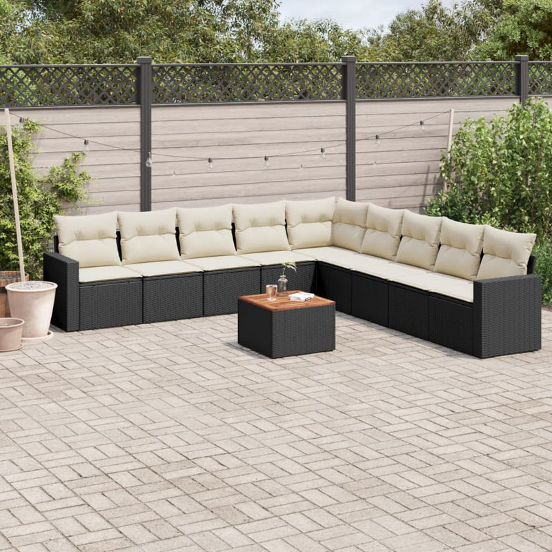 vidaXL 10 Piece Garden Sofa Set with Cushions Black Poly Rattan