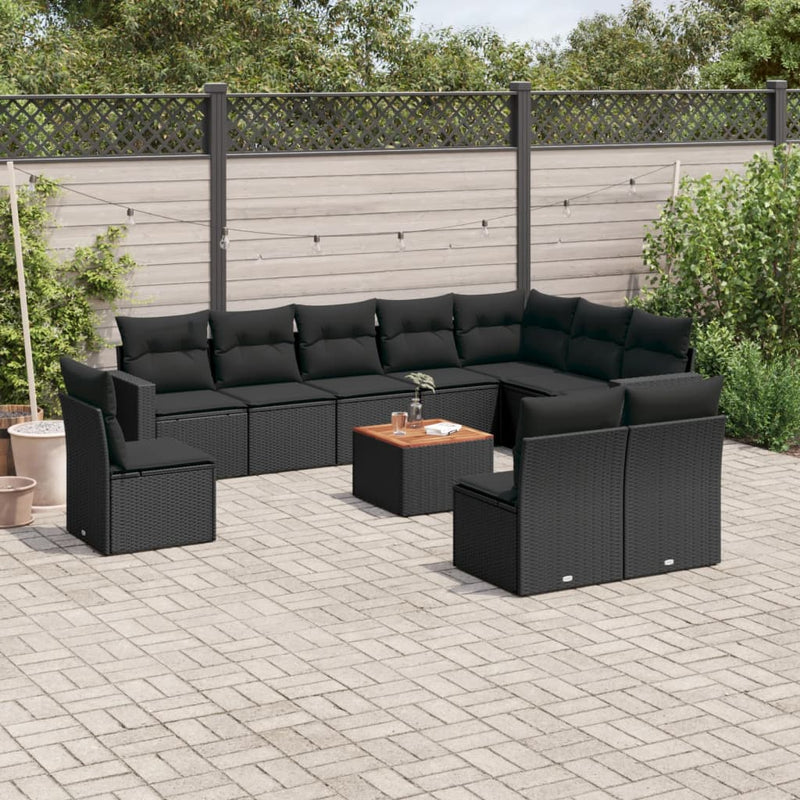 vidaXL 11 Piece Garden Sofa Set with Cushions Black Poly Rattan