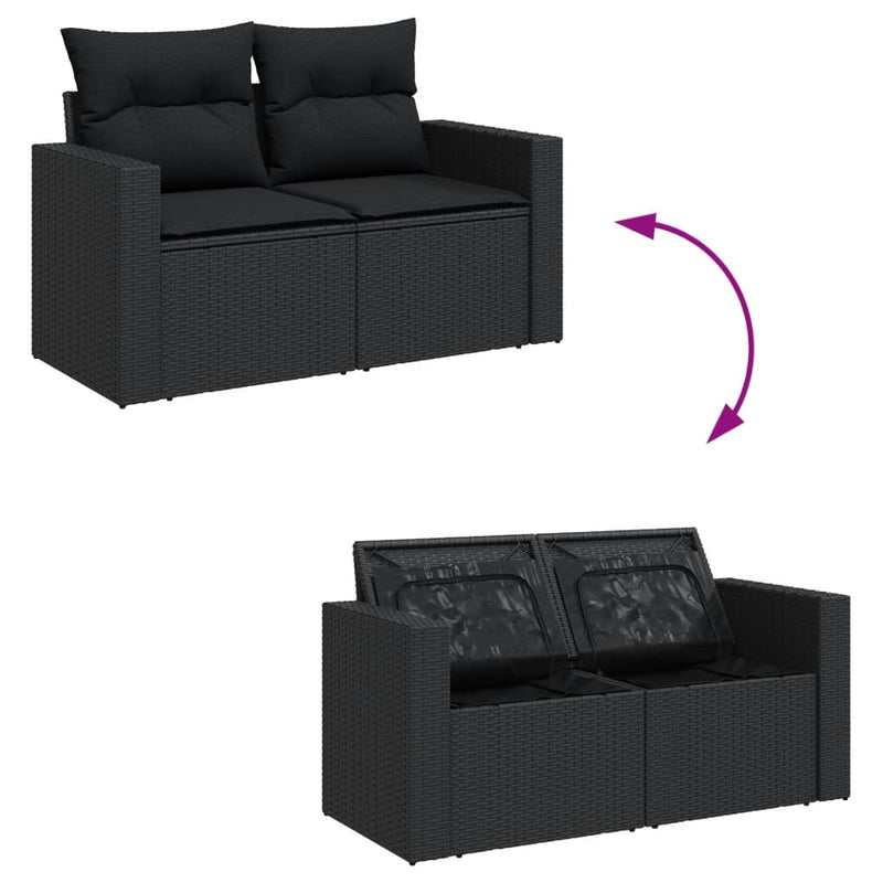 vidaXL 12 Piece Garden Sofa Set with Cushions Black Poly Rattan