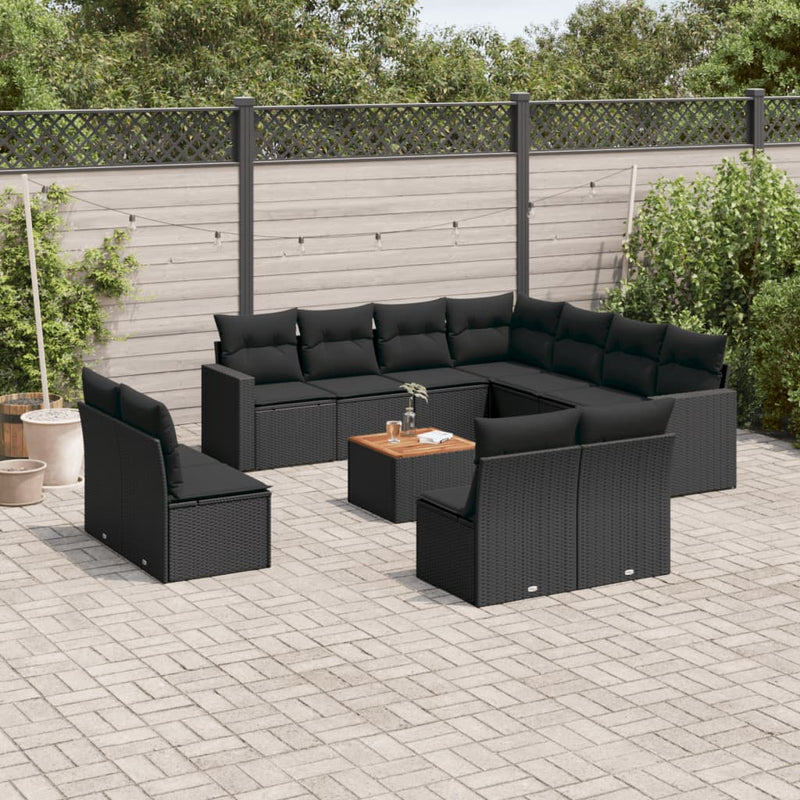vidaXL 12 Piece Garden Sofa Set with Cushions Black Poly Rattan