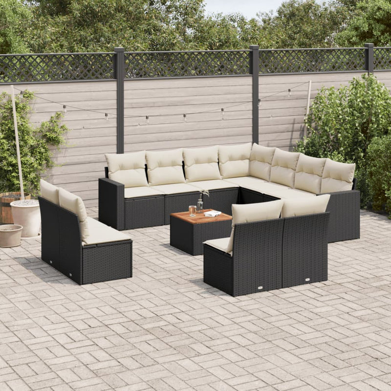 vidaXL 12 Piece Garden Sofa Set with Cushions Black Poly Rattan
