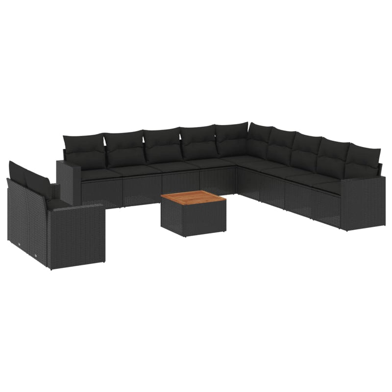 vidaXL 12 Piece Garden Sofa Set with Cushions Black Poly Rattan