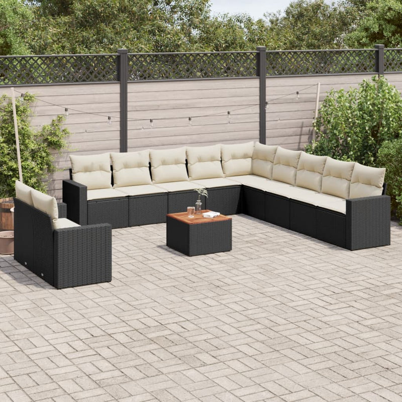 vidaXL 12 Piece Garden Sofa Set with Cushions Black Poly Rattan