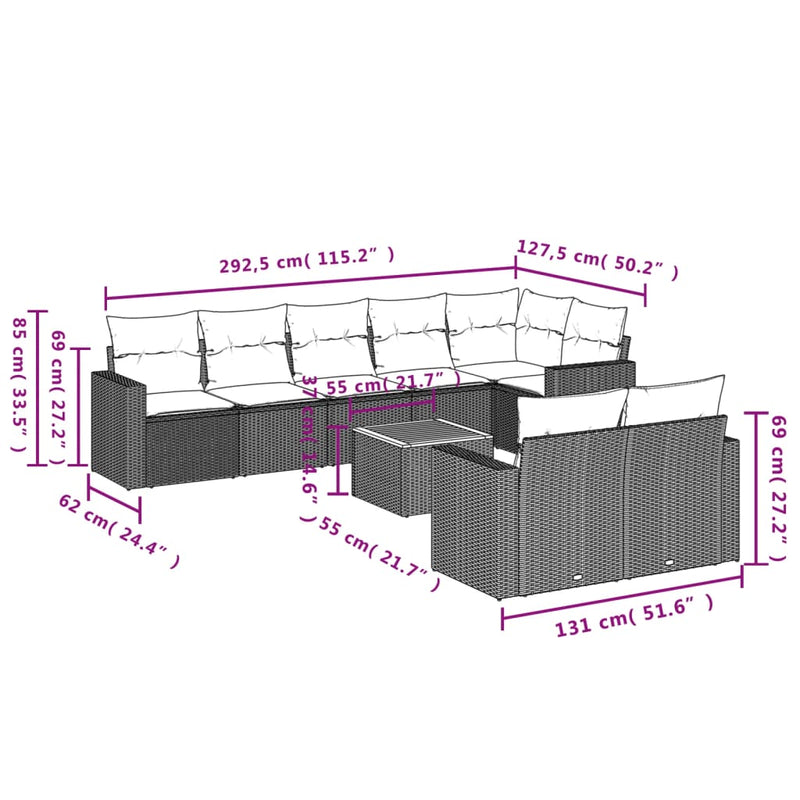vidaXL 9 Piece Garden Sofa Set with Cushions Black Poly Rattan