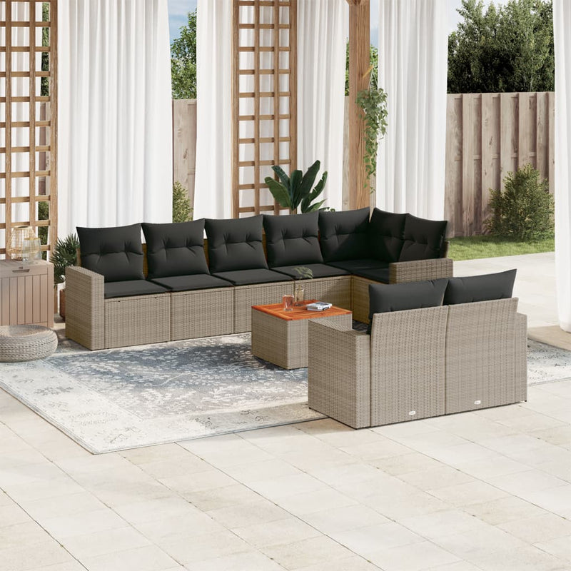 vidaXL 9 Piece Garden Sofa Set with Cushions Grey Poly Rattan