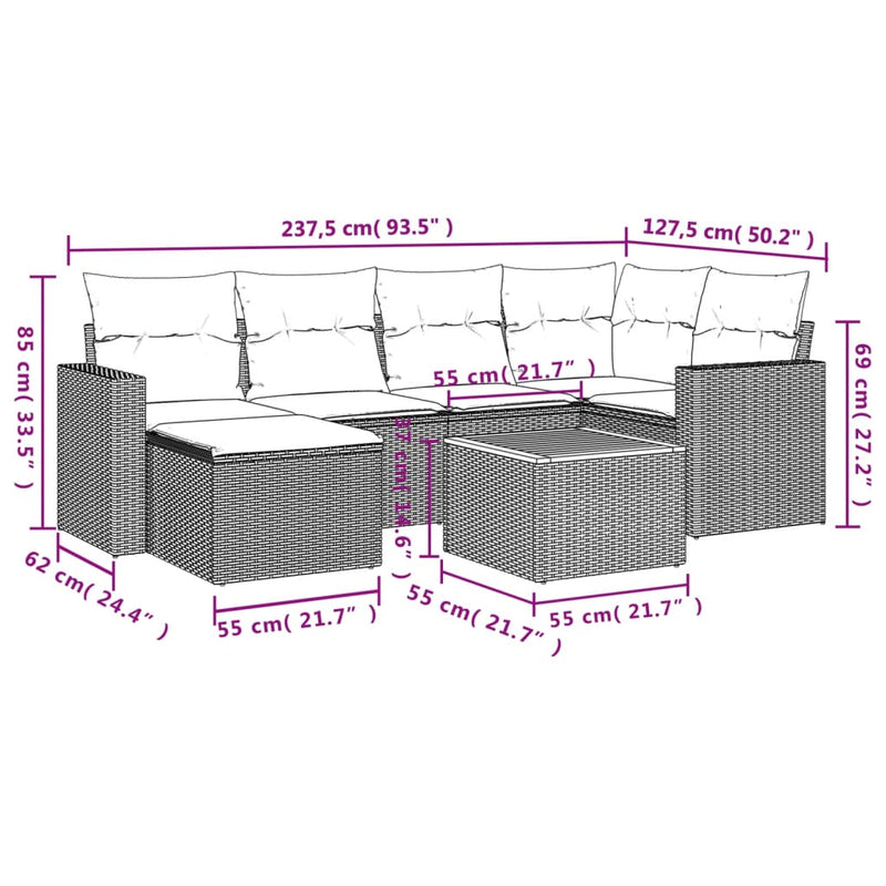 vidaXL 7 Piece Garden Sofa Set with Cushions Black Poly Rattan