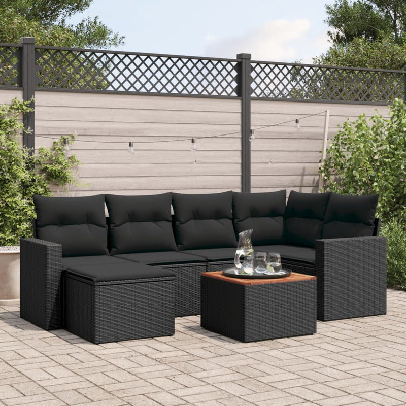 vidaXL 7 Piece Garden Sofa Set with Cushions Black Poly Rattan
