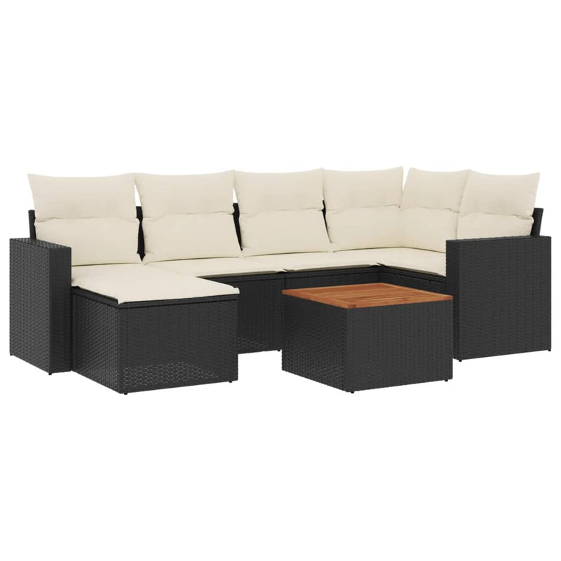 vidaXL 7 Piece Garden Sofa Set with Cushions Black Poly Rattan