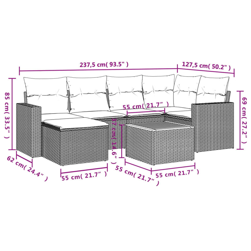 vidaXL 7 Piece Garden Sofa Set with Cushions Black Poly Rattan
