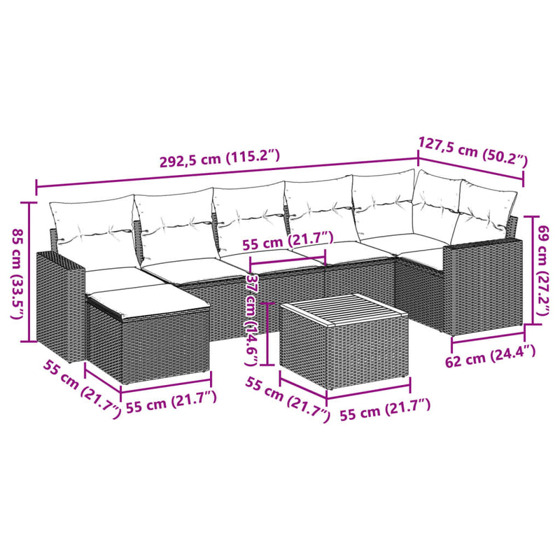 vidaXL 8 Piece Garden Sofa Set with Cushions Black Poly Rattan