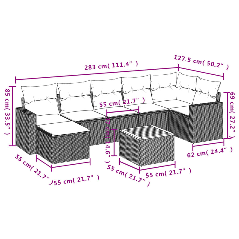 vidaXL 8 Piece Garden Sofa Set with Cushions Black Poly Rattan