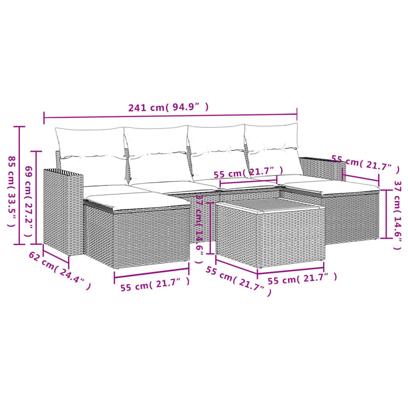 vidaXL 7 Piece Garden Sofa Set with Cushions Grey Poly Rattan