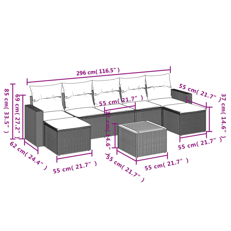 vidaXL 8 Piece Garden Sofa Set with Cushions Black Poly Rattan