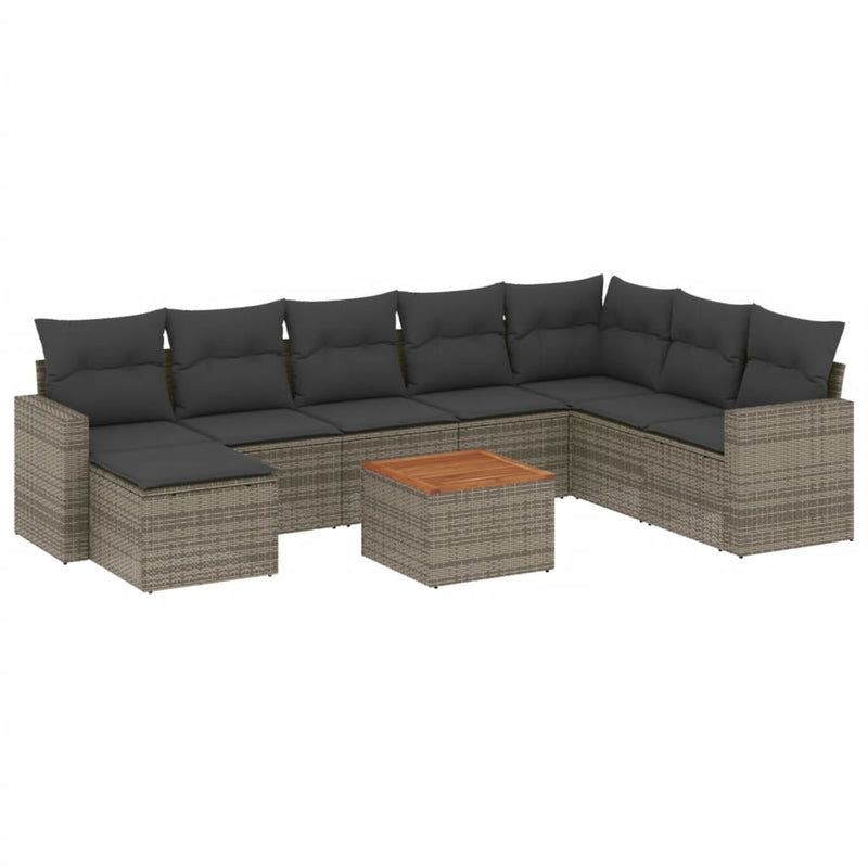 9 Piece Garden Sofa Set with Cushions Grey Poly Rattan