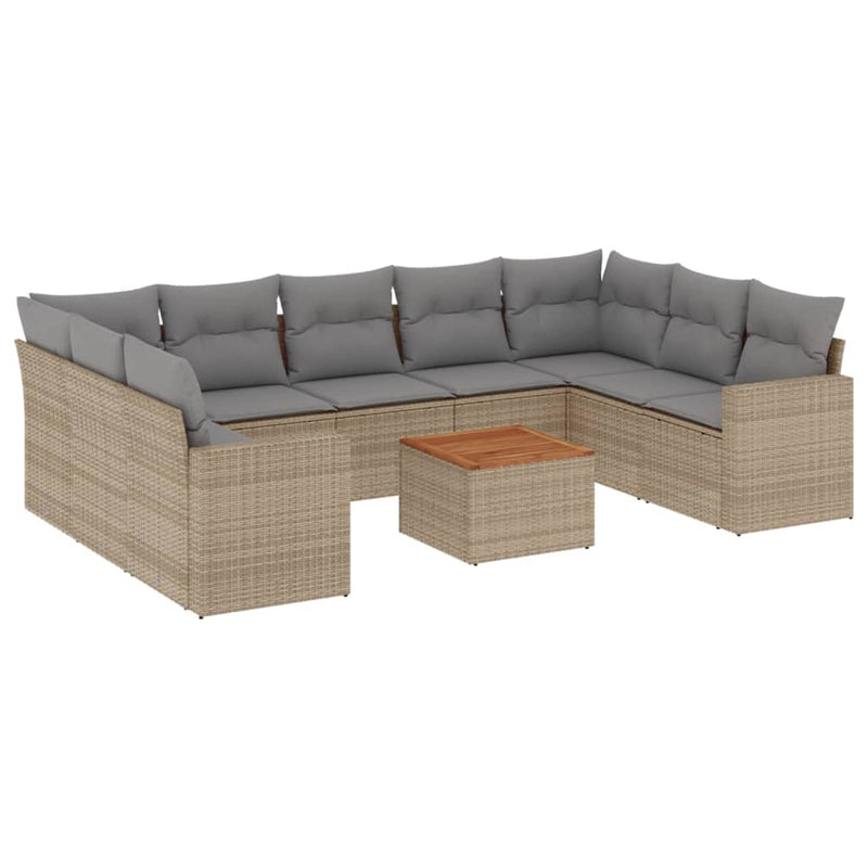 vidaXL 10 Piece Garden Sofa Set with Cushions Beige Poly Rattan