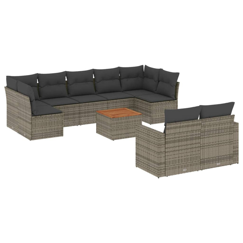 vidaXL 10 Piece Garden Sofa Set with Cushions Grey Poly Rattan