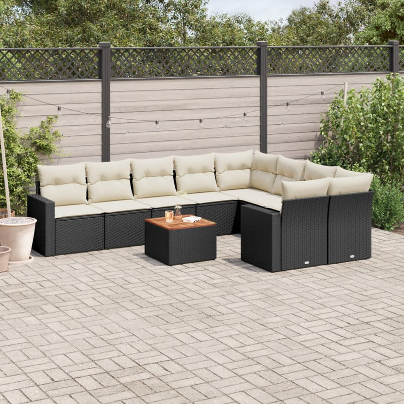 vidaXL 10 Piece Garden Sofa Set with Cushions Black Poly Rattan