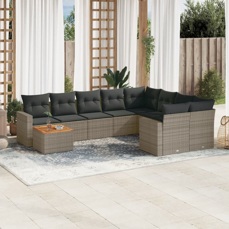 vidaXL 10 Piece Garden Sofa Set with Cushions Grey Poly Rattan