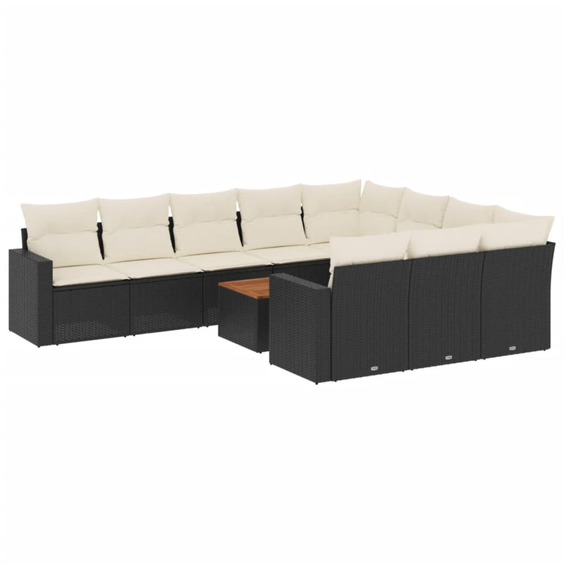 vidaXL 11 Piece Garden Sofa Set with Cushions Black Poly Rattan